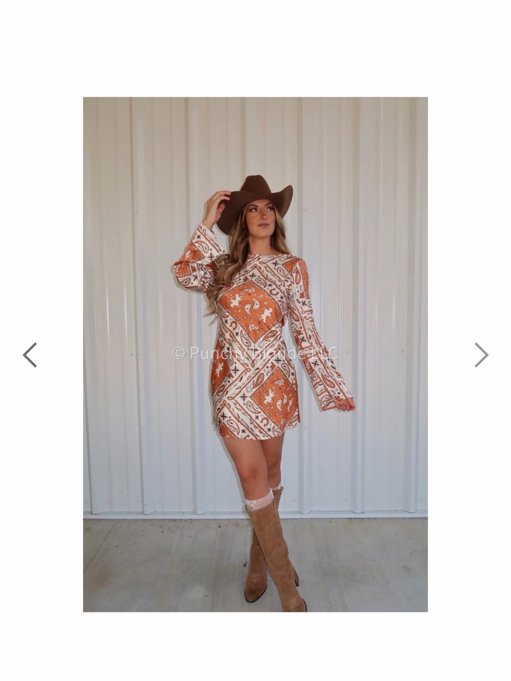 Orange Paisley Print Long-Sleeve Dress